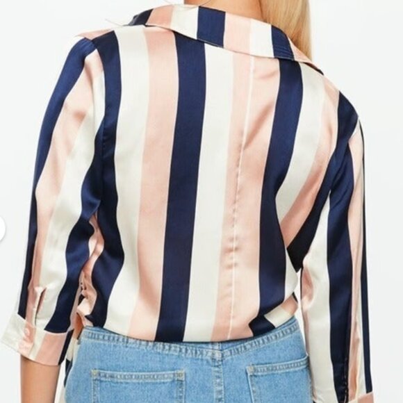 NWT Missguided Wrap Tie Side Stripe Blouse - Picture 3 of 8